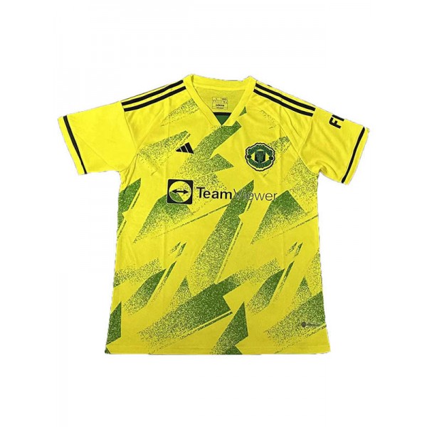 Manchester united training jersey men's yellow soccer kit top sports sportswear uniform football shirt 2023-2024